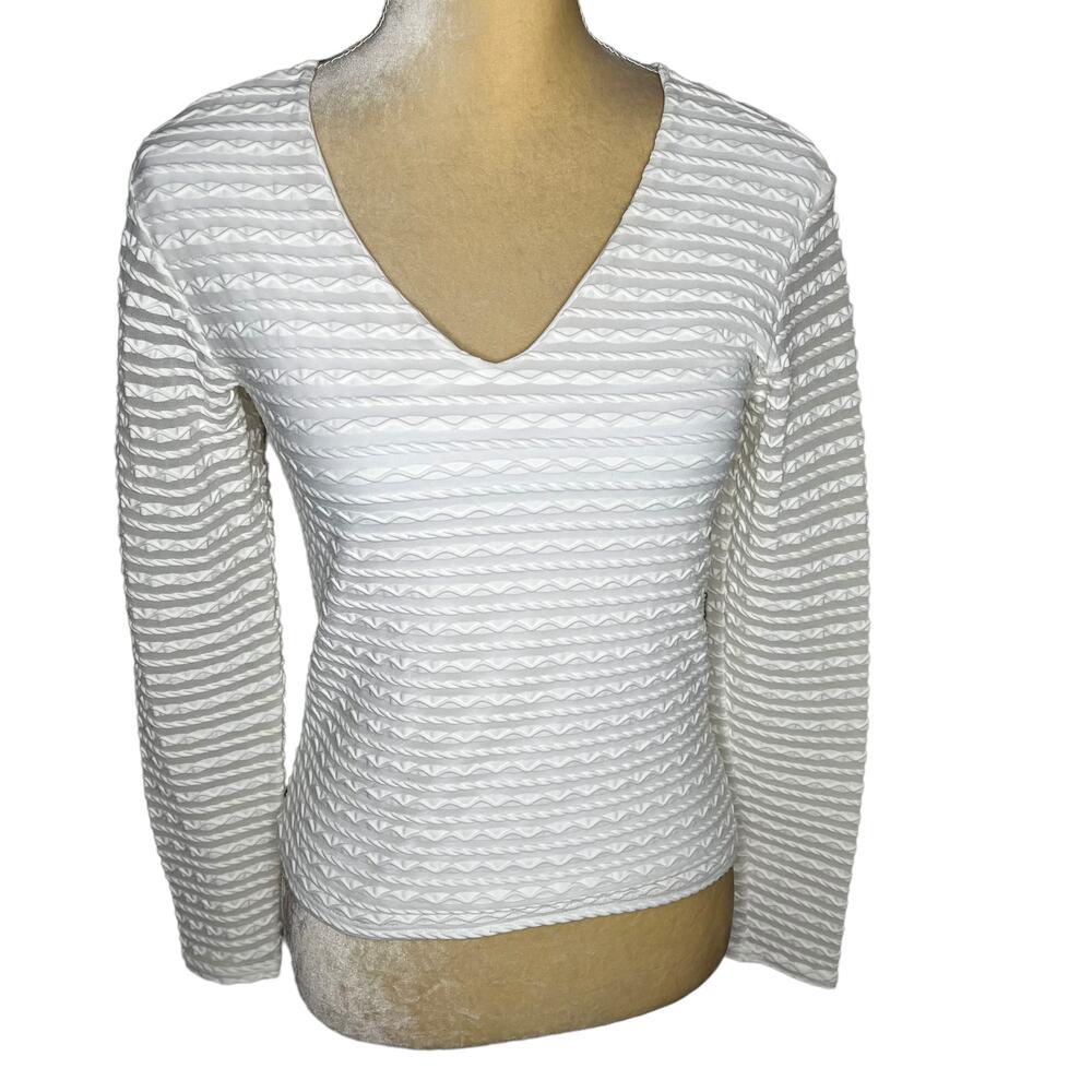 Rayure Paris Y2K 1990s Vintage White Striped Texture V Top Size 1 Small